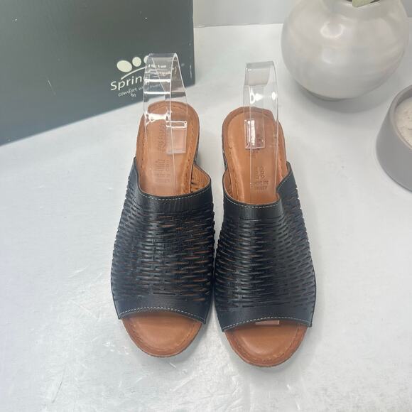 Spring Step Fusawedge Leather Slide Laser Cut Sandals Black Women's 9/EU40 NWB - Picture 4 of 11
